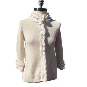 Anthropologie Moth Wool Cardigan Ivory Applique' Size S OfficeCore Boho Unique